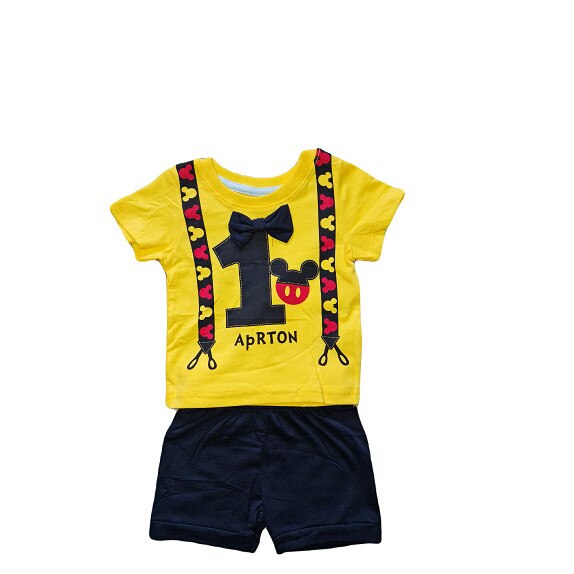 Set 2 piese, tricou cu pantaloni scurti, Negru/Galben