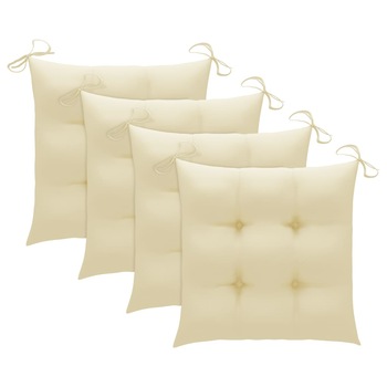 Set de 4 perne cu snur pentru scaun, vidaXL, Tesatura, 40 x 40 x 7 cm, Crem Set de 4 perne cu snur pentru scaun, vidaXL, Tesatura, 40 x 40 x 7 cm, Crem