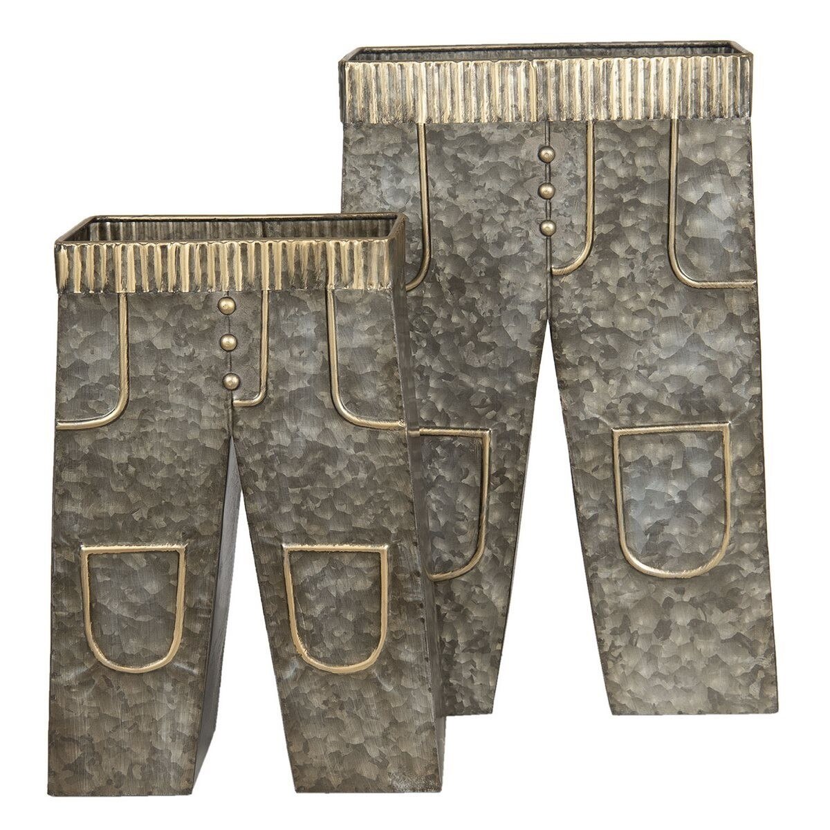 Set 2 ghivece flori din metal gri auriu 31 cm x 14 cm x 45 h