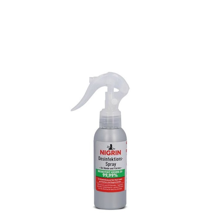 Spray dezinfectant pentru maini si suprafete interior auto, Nigrin, efect rapid si antibacterian, 100 ml
