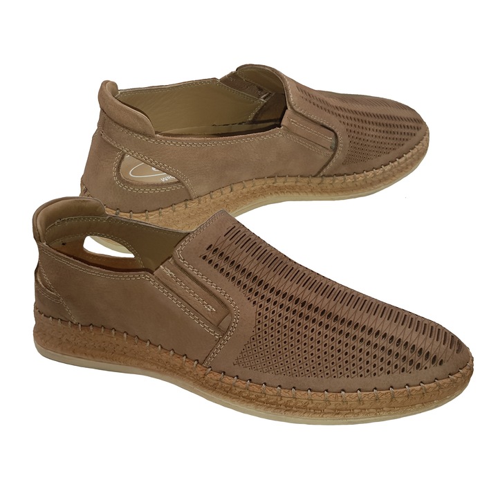 Pantofi barbatesti din piele naturala perforata, crem, 41