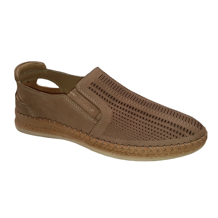 Pantofi barbatesti din piele naturala perforata, crem, 41