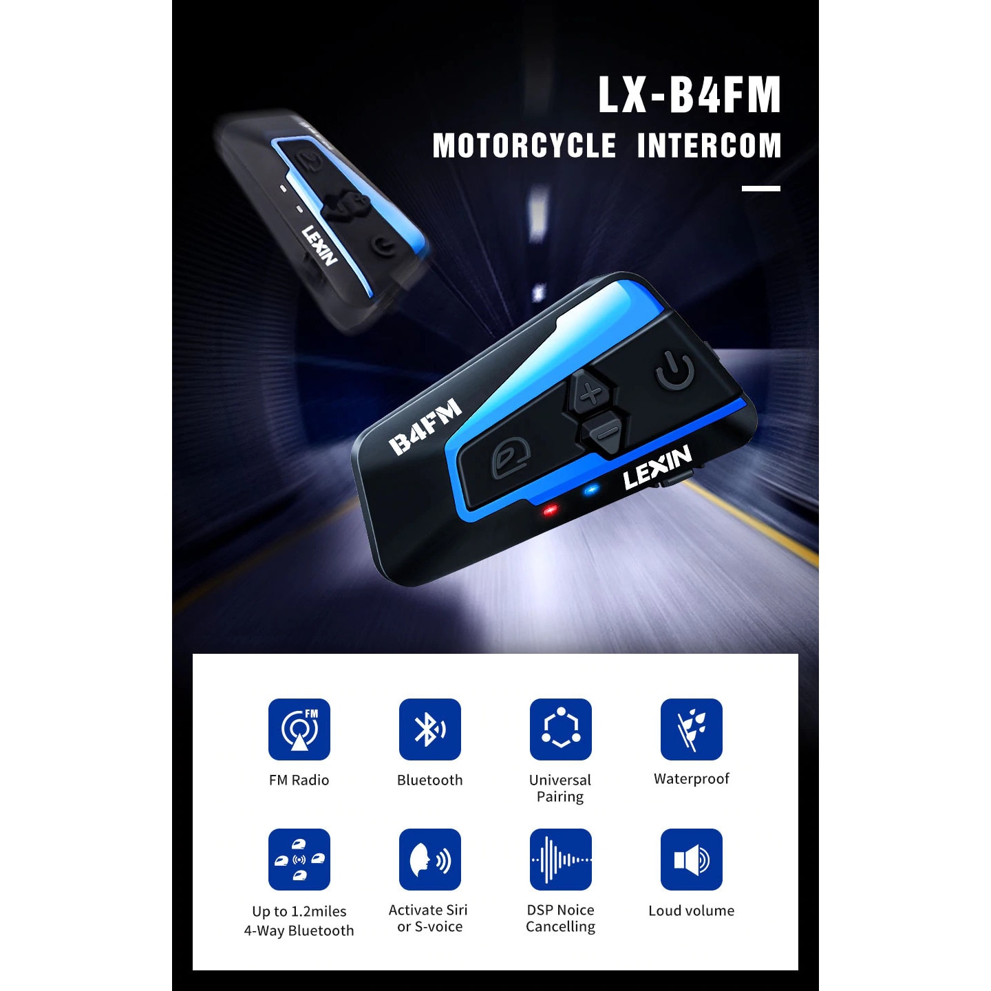 Interfon intercom Lexin B4FM motociclete, Bluetooth 4, radio FM