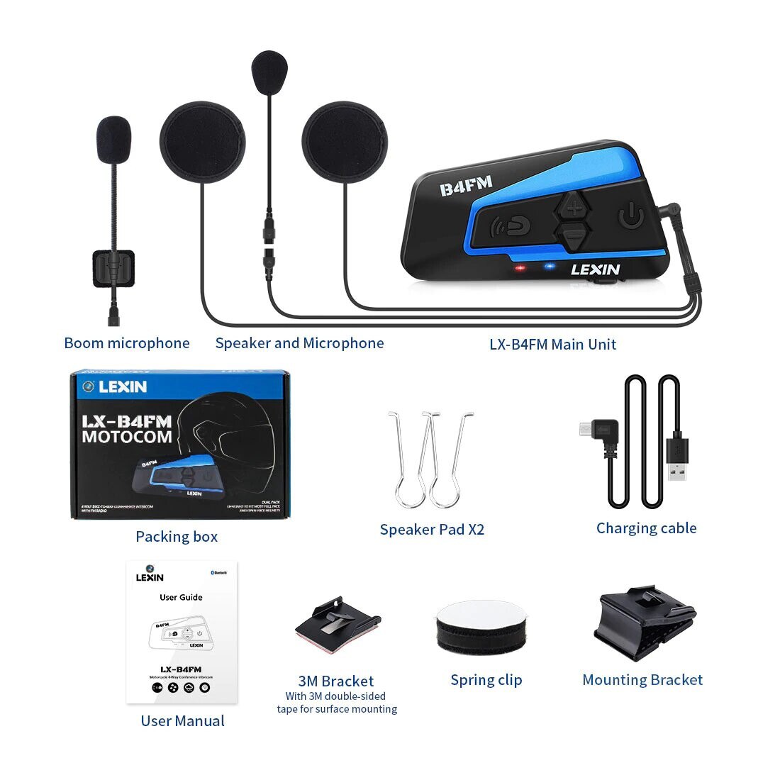 Interfon intercom Lexin B4FM motociclete, Bluetooth 4, radio FM