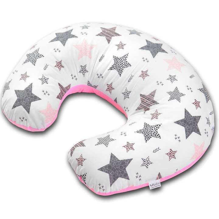 Възглавница за кърмачки със сваляща се памучна калъфка Kidizi Celia Pink Stars