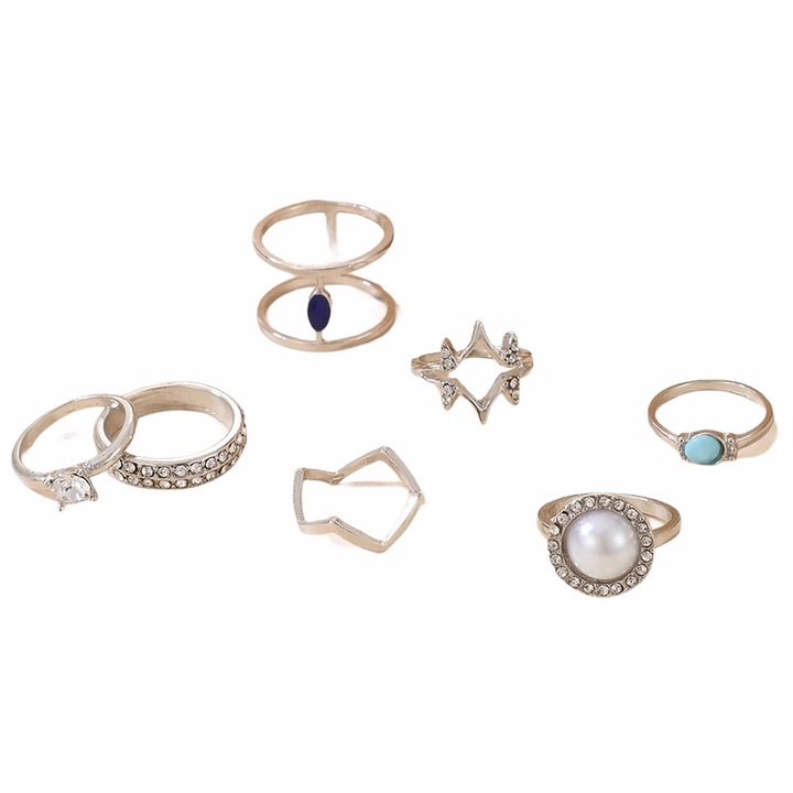 Set 7 Inele, argintii, cu pietre, Tabea C5, Pursehuit