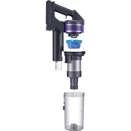 Aspirator vertical Samsung Jet VS15A6031R4/GE, 0.8l, Multi Ciclonic, 21.6V, 410W, Digital Inverter, Baterie Li-Ion, Filtrare 99.999%, Perie Jet Fit, Motor Digital Inverter, Autonomie 40 min, Violet