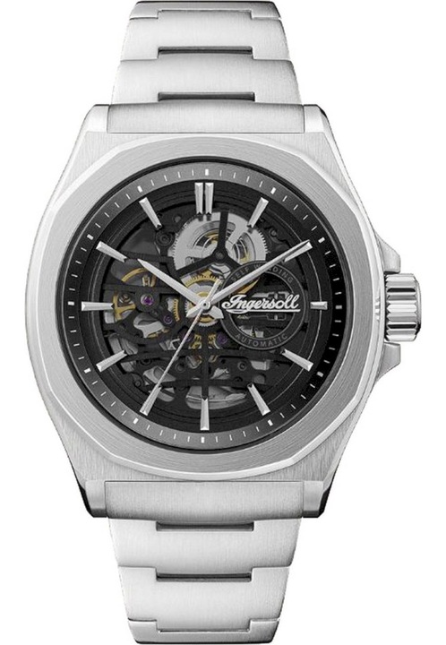 Ceas analogic barbatesc, Ingersoll, I09303, 44 mm, Argintiu/Negru