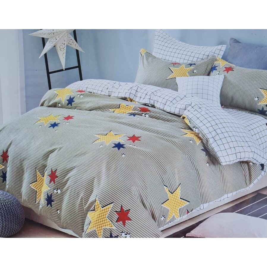 Lenjerie de pat, bumbac finet, 6 piese pentru pat dublu , 2 persoane , Stele