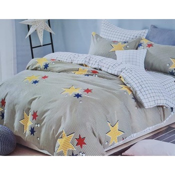 Lenjerie de pat, bumbac finet, 6 piese pentru pat dublu , 2 persoane , Stele Lenjerie de pat, bumbac finet, 6 piese pentru pat dublu , 2 persoane , Stele