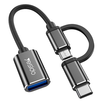 Adaptor de cablu OTG 2 in1, Type-C si Micro USB catre USB 3.0, Plug & Play, 5Gbps, Negru Adaptor de cablu OTG 2 in1, Type-C si Micro USB catre USB 3.0, Plug & Play, 5Gbps, Negru