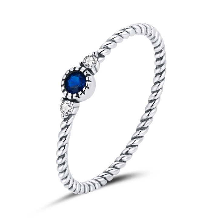 Inel din argint Swirl Blue Stone, Argintiu