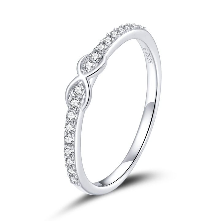 Inel argint Crystal Band, Argintiu