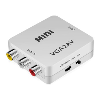 Adaptor VGA la AV, Active, Full HD, convertor analog VGA la 3 x RCA, cu mufa video si sunet audio mama, cablu alimentare USB 5V Adaptor VGA la AV, Active, Full HD, convertor analog VGA la 3 x RCA, cu mufa video si sunet audio mama, cablu alimentare USB 5V