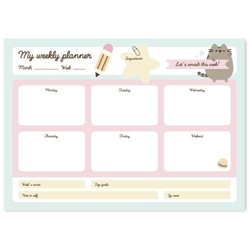 Planificator saptamanal Pusheen Foodie, Albastru, A4, 54 de coli, produs licentiat Planificator saptamanal Pusheen Foodie, Albastru, A4, 54 de coli, produs licentiat