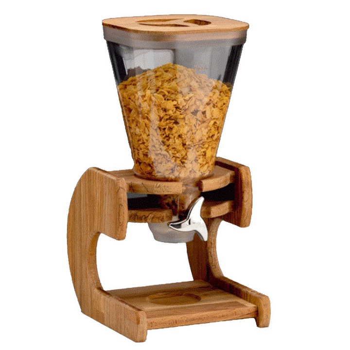 Dispenser RAKI 5,5l cereale,fulgi porumb,nuci cu suport bambus