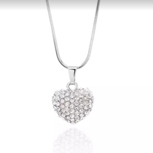 Lantisor din argint rodiat, CRM, set cu pandantiv cu pietre de zirconiu, forma inima