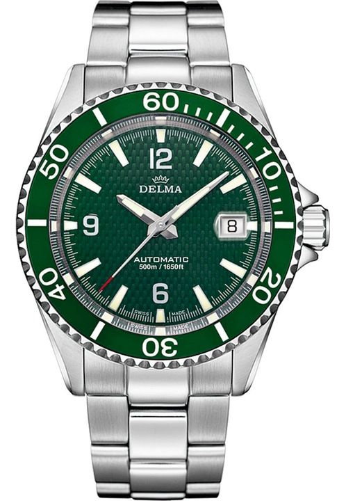 Ceas analogic, Delma, 41701.560.6.144, 43 mm, Argintiu/Verde