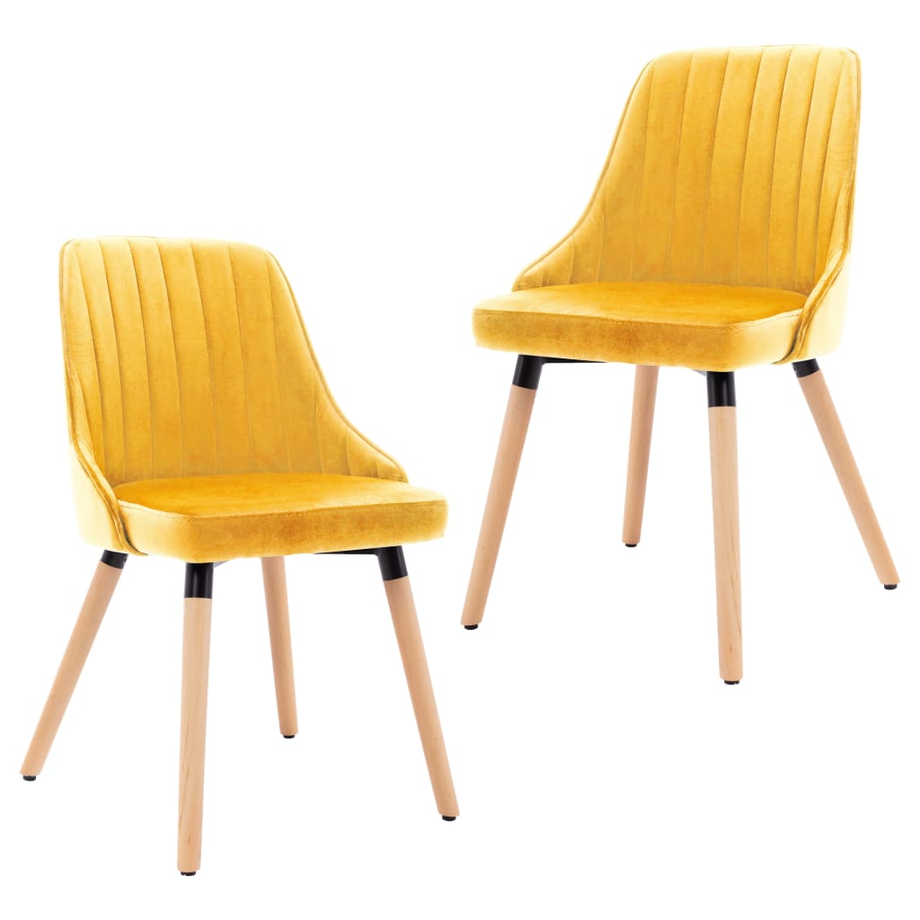 Set de 2 scaune de bucatarie tapitate cu catifea, vidaXL, Catifea, 50 x 55 x 88 cm, Galben