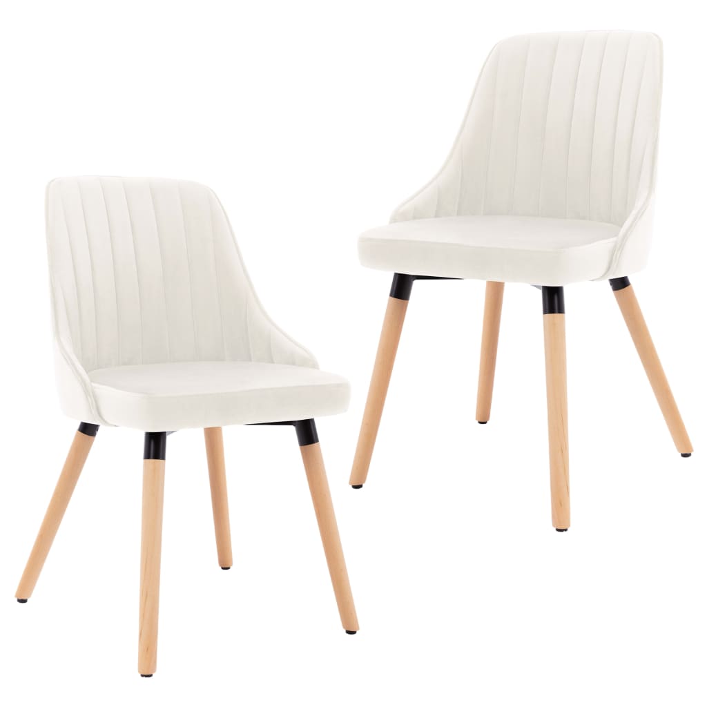 Set de 2 scaune de bucatarie tapitate cu catifea, vidaXL, Catifea, 50 x 55 x 88 cm, Crem