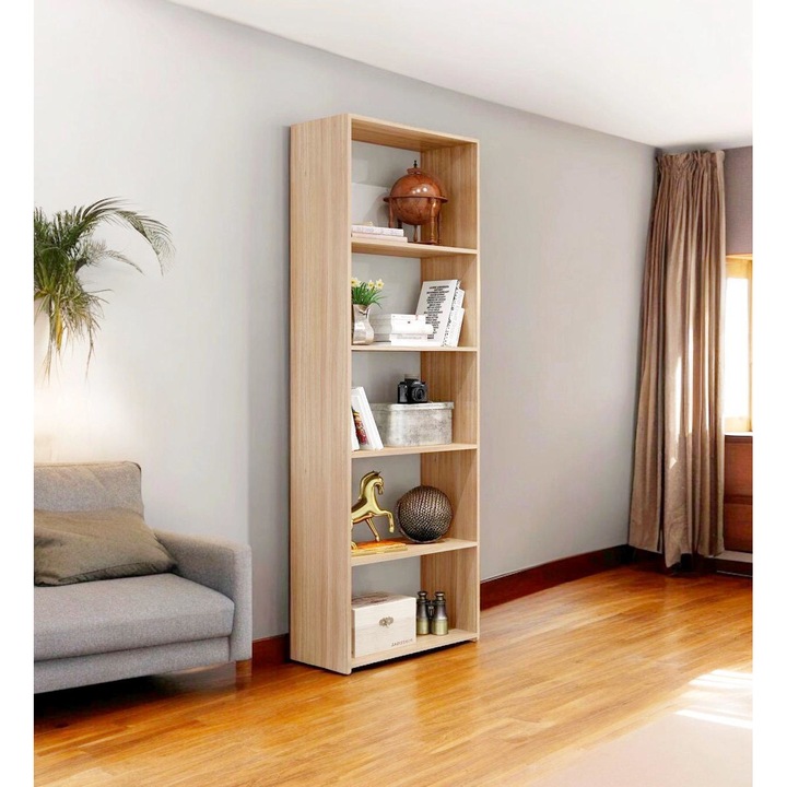 Biblioteca 4 polite, Stejar Sonoma, 197x80x40 cm, Cant ABS