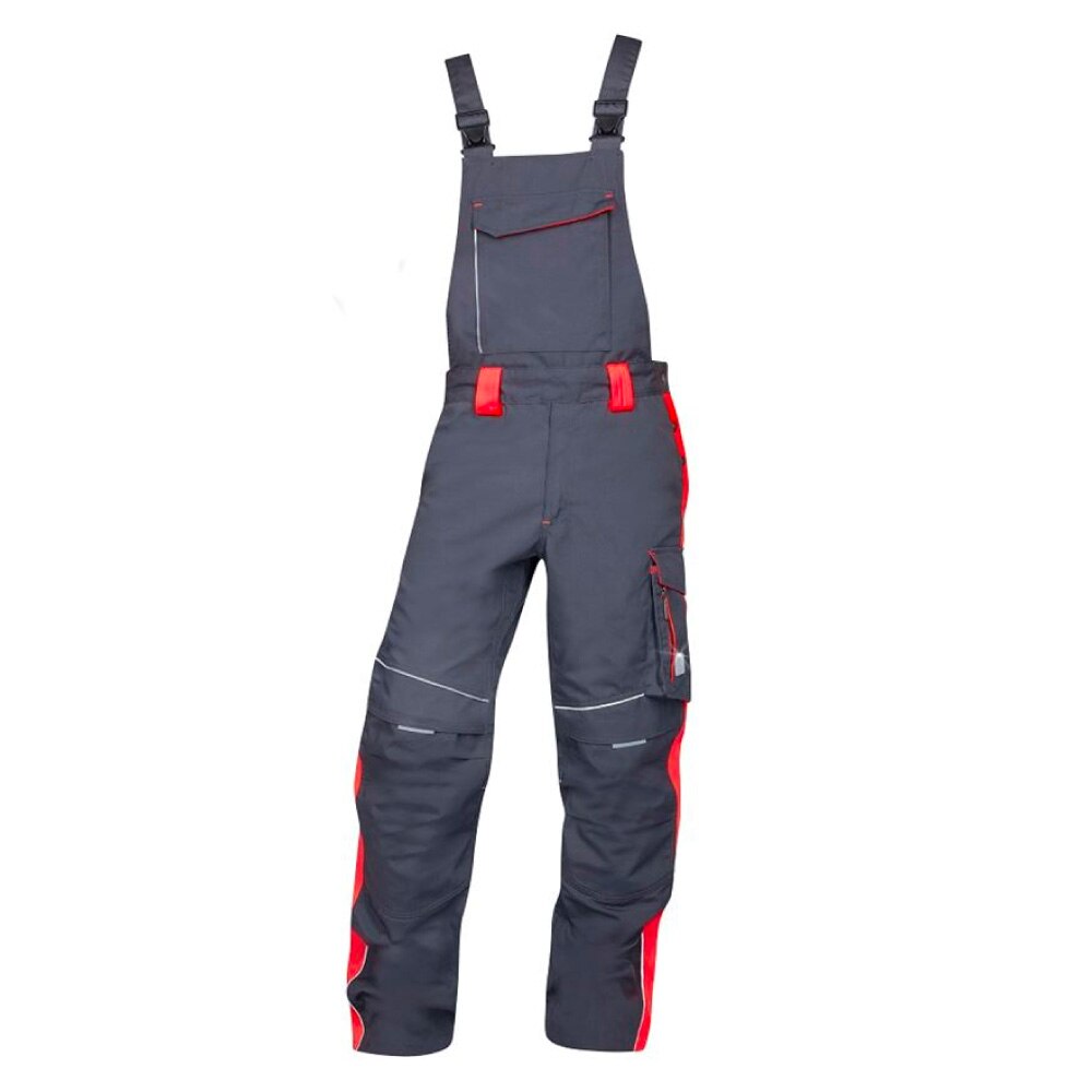 Pantaloni de lucru cu pieptar NEON, culoare gri - rosu, marimea 46