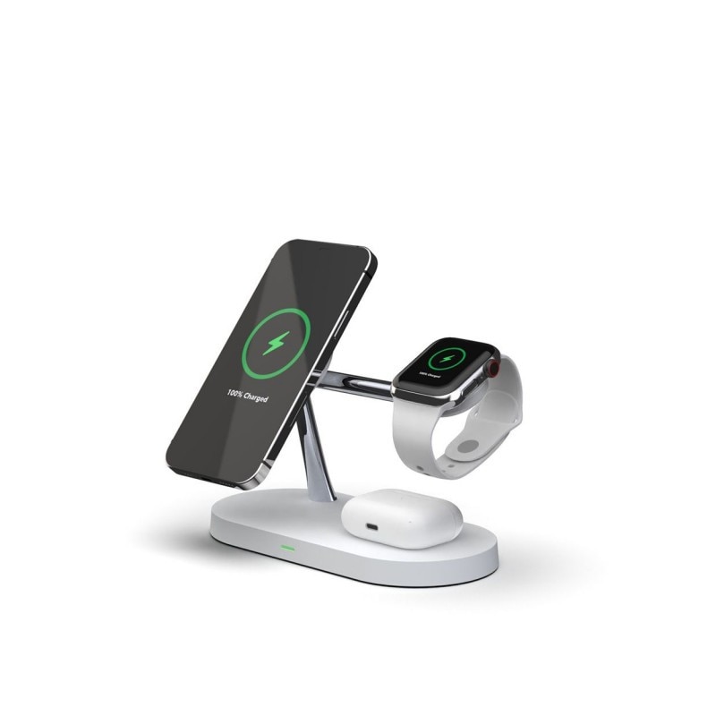 Incarcator Premium Wireless 3 In 1 Tech Protect A12 Magnetic Magsafe, Pentru Telefon , Casti , Smartwatch, Alb