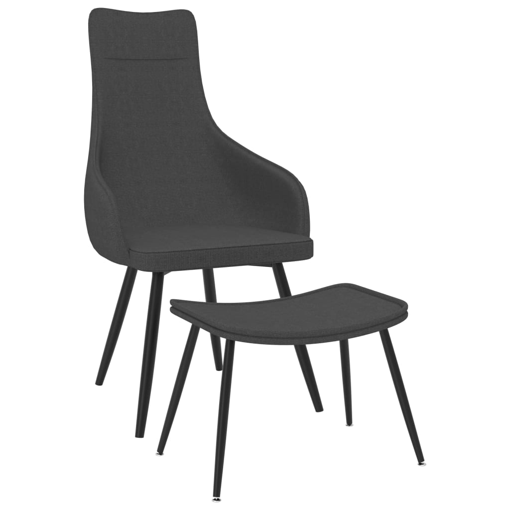 Fotoliu cu taburet, vidaXL, Textil, 56 x 61 x 105 cm, Gri inchis