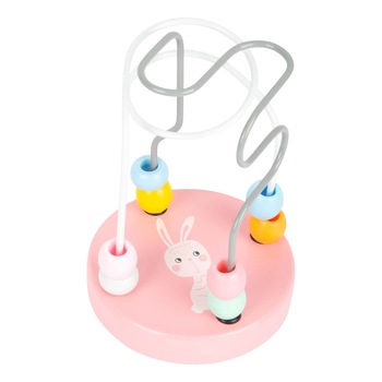 Labirint cu margele si iepuras roz din lemn, 12 luni plus Labirint cu margele si iepuras roz din lemn, 12 luni plus