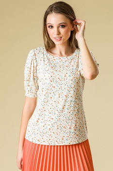 Sense, Tricou cu model floral, Alb/Verde sparanghel/Oranj Sense, Tricou cu model floral, Alb/Verde sparanghel/Oranj