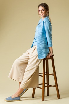 Sense, Cardigan fara inchidere cu maneci trei sferturi, Albastru deschis Sense, Cardigan fara inchidere cu maneci trei sferturi, Albastru deschis