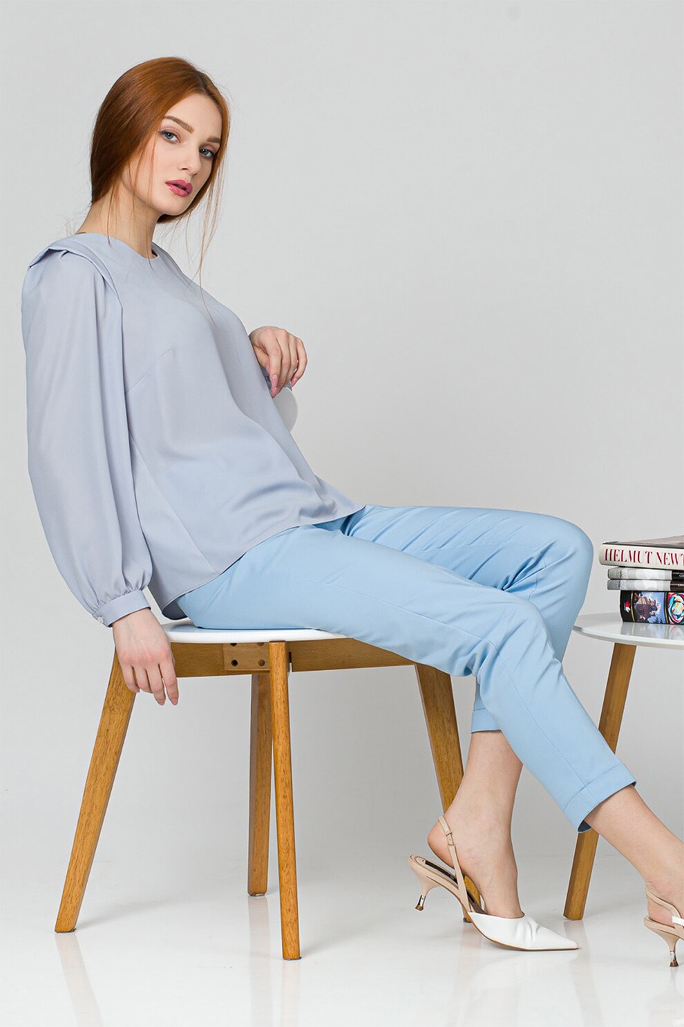 Sense, Pantaloni crop cu buzunare cu fermoar, Albastru deschis