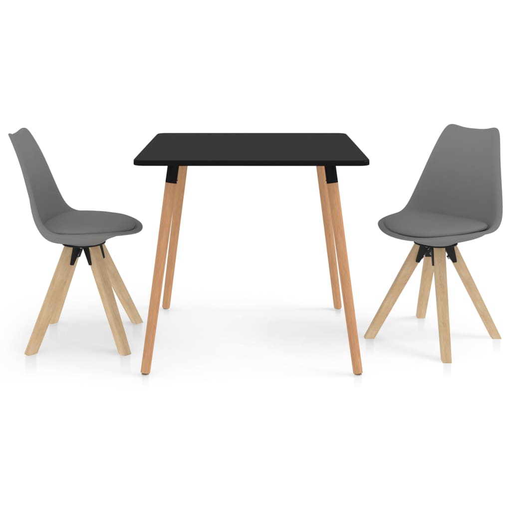 Set mobilier de bucatarie cu 1 masa cu blat negru si 2 scaune tapitate, vidaXL, Piele artificiala, 80 x 80 x 75 cm, Gri