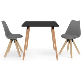 Set mobilier de bucatarie cu 1 masa cu blat negru si 2 scaune tapitate, vidaXL, Piele artificiala, 80 x 80 x 75 cm, Gri Set mobilier de bucatarie cu 1 masa cu blat negru si 2 scaune tapitate, vidaXL, Piele artificiala, 80 x 80 x 75 cm, Gri