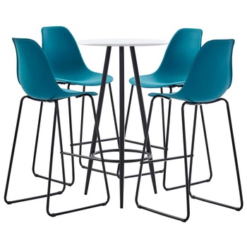Set mobilier de bucatarie cu 1 masa rotunda si 4 scaune, vidaXL, Plastic, 60 x 107.5 cm, Turcoaz Set mobilier de bucatarie cu 1 masa rotunda si 4 scaune, vidaXL, Plastic, 60 x 107.5 cm, Turcoaz