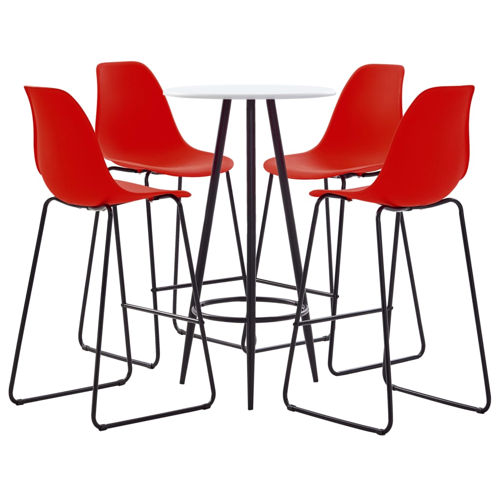 Set mobilier de bucatarie cu 1 masa rotunda si 4 scaune, vidaXL, Plastic, 60 x 107.5 cm, Rosu