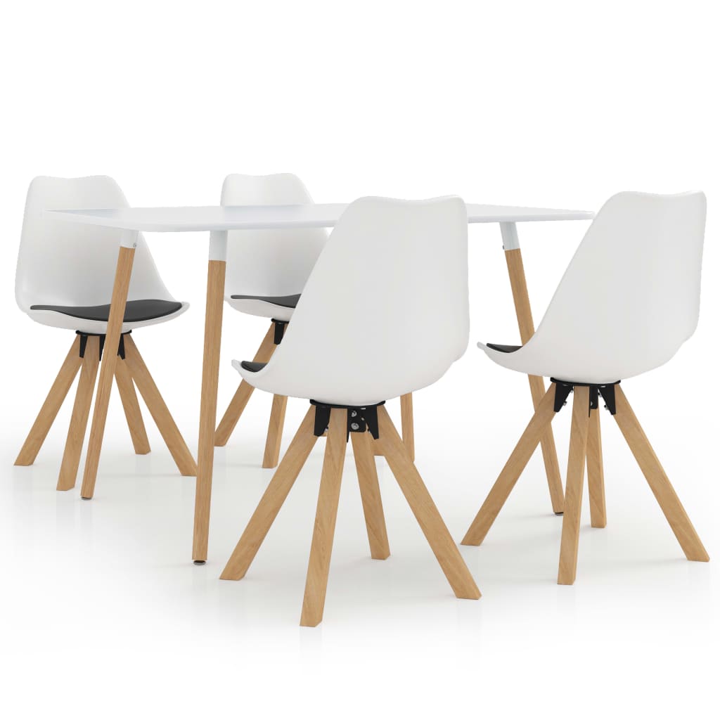 Set mobilier de bucatarie cu 1 masa si 4 scaune tapitate, vidaXL, Piele artificiala, 120 x 60 x 75 cm, Alb/Negru