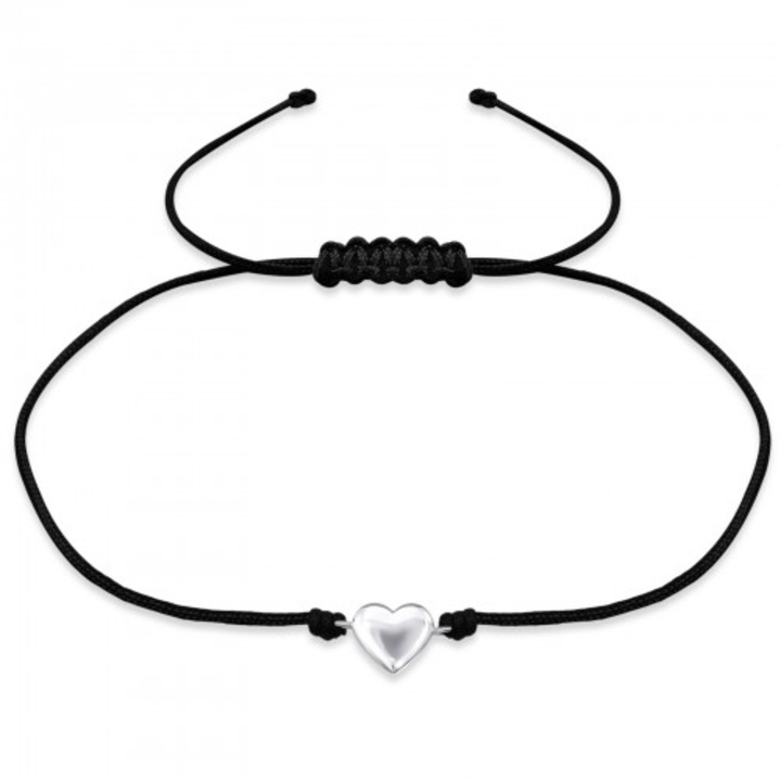 Bratara cu charm Heart din argint 925, cu snur reglabil, marime ajustabila 12-26 cm, cutie bijuterii