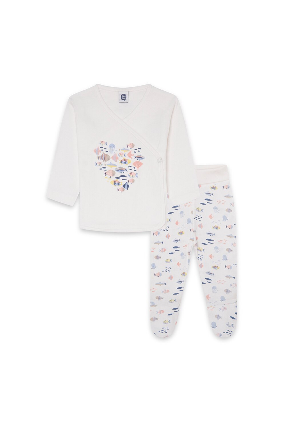 Tuc Tuc, Set 2 piese de pantaloni cu botosei si bluza cu imprimeu, Crem