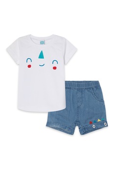 Tuc Tuc, Set 2 piese de tricou si pantaloni scurti din bumbac, Alb/Albastru inchis Tuc Tuc, Set 2 piese de tricou si pantaloni scurti din bumbac, Alb/Albastru inchis