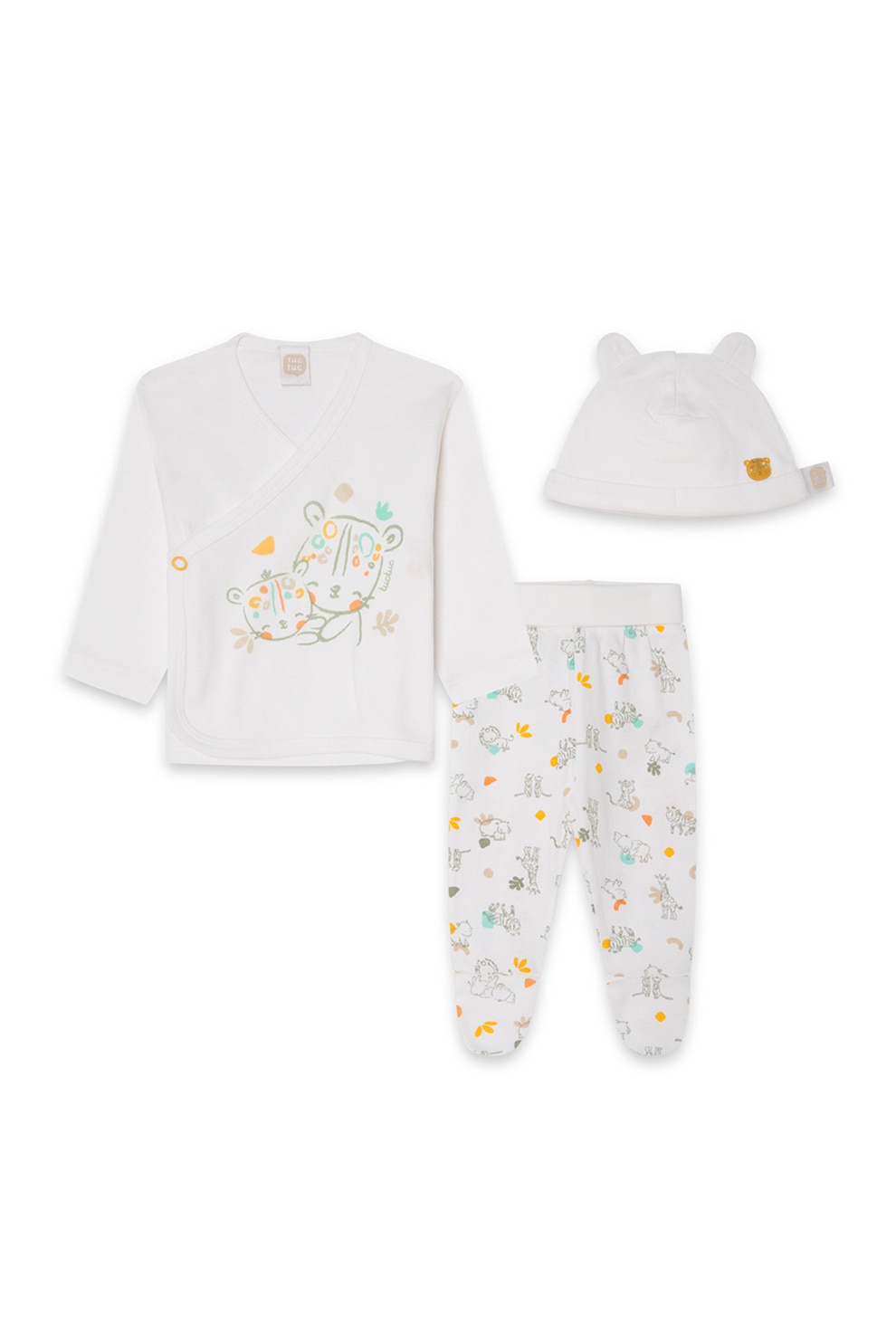 Tuc Tuc, Set 3 piese pantaloni, bluza si caciula cu imprimeu, Alb