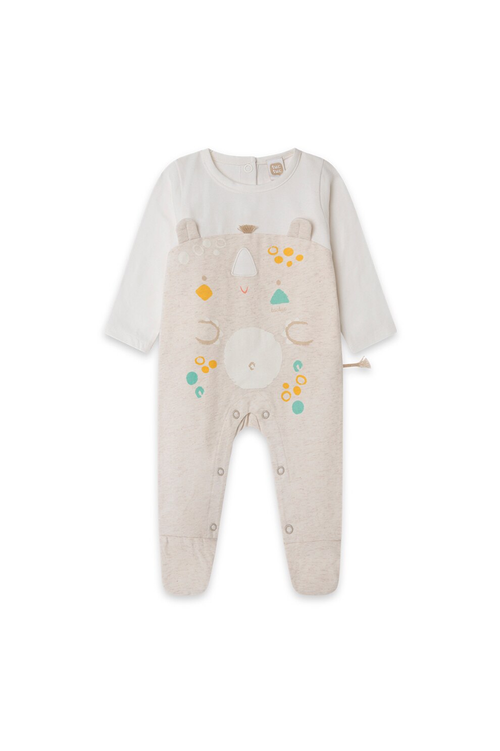 Tuc Tuc, Salopeta cu botosei si imprimeu grafic, Alb/Crem, 72-74 CM