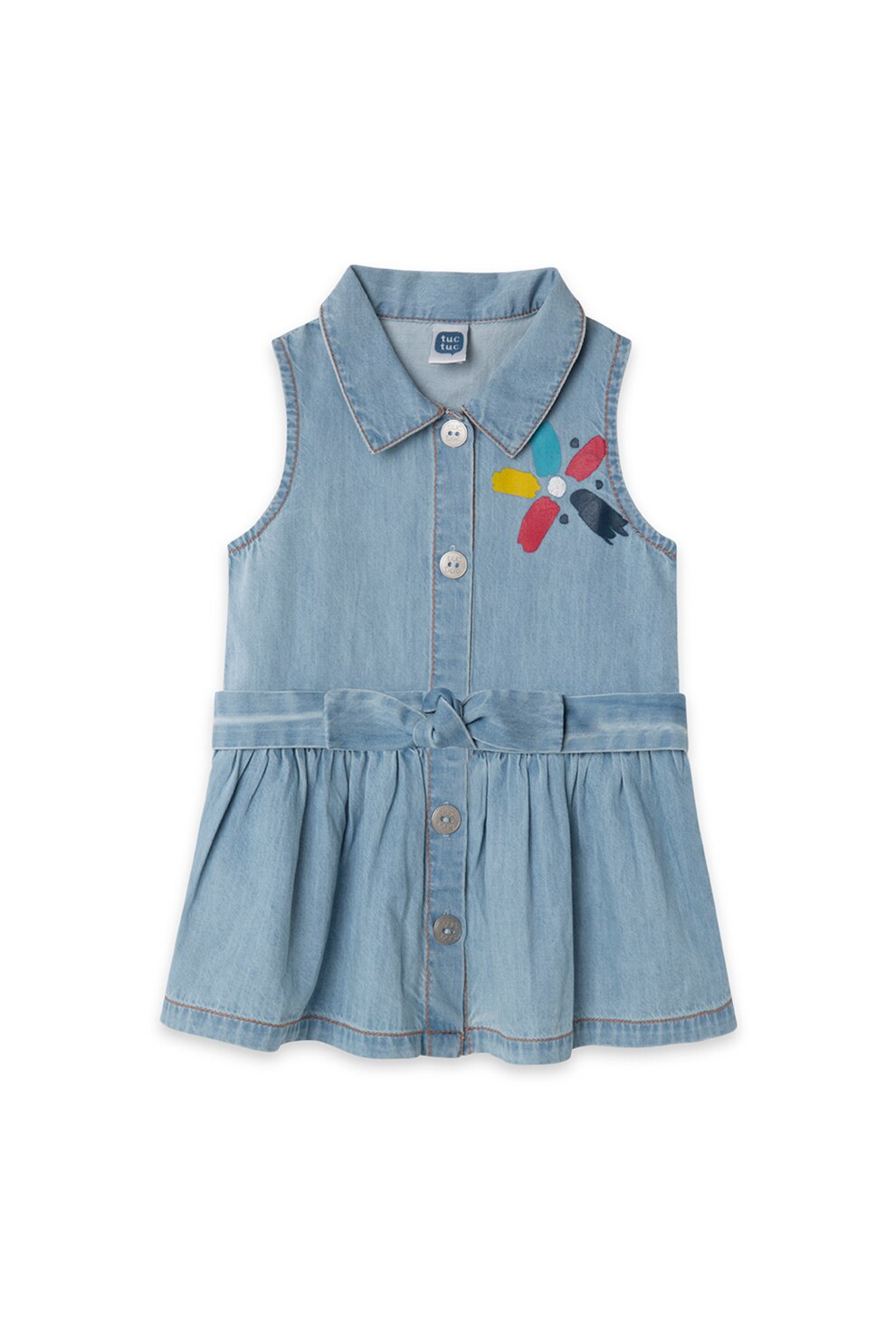 Tuc Tuc, Rochie din material chambray cu guler ascutit si cordon, Albastru lavanda, 111-116 CM