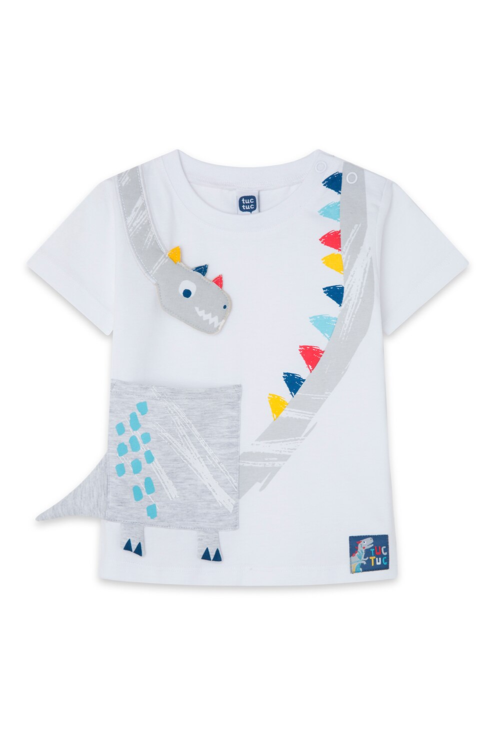 Tuc Tuc, Tricou cu imprimeu grafic si buzunar lateral, Alb, 99-104 CM