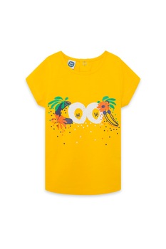 Tuc Tuc, Tricou cu decolteu rotund si imprimeu grafic, Galben sofran Tuc Tuc, Tricou cu decolteu rotund si imprimeu grafic, Galben sofran