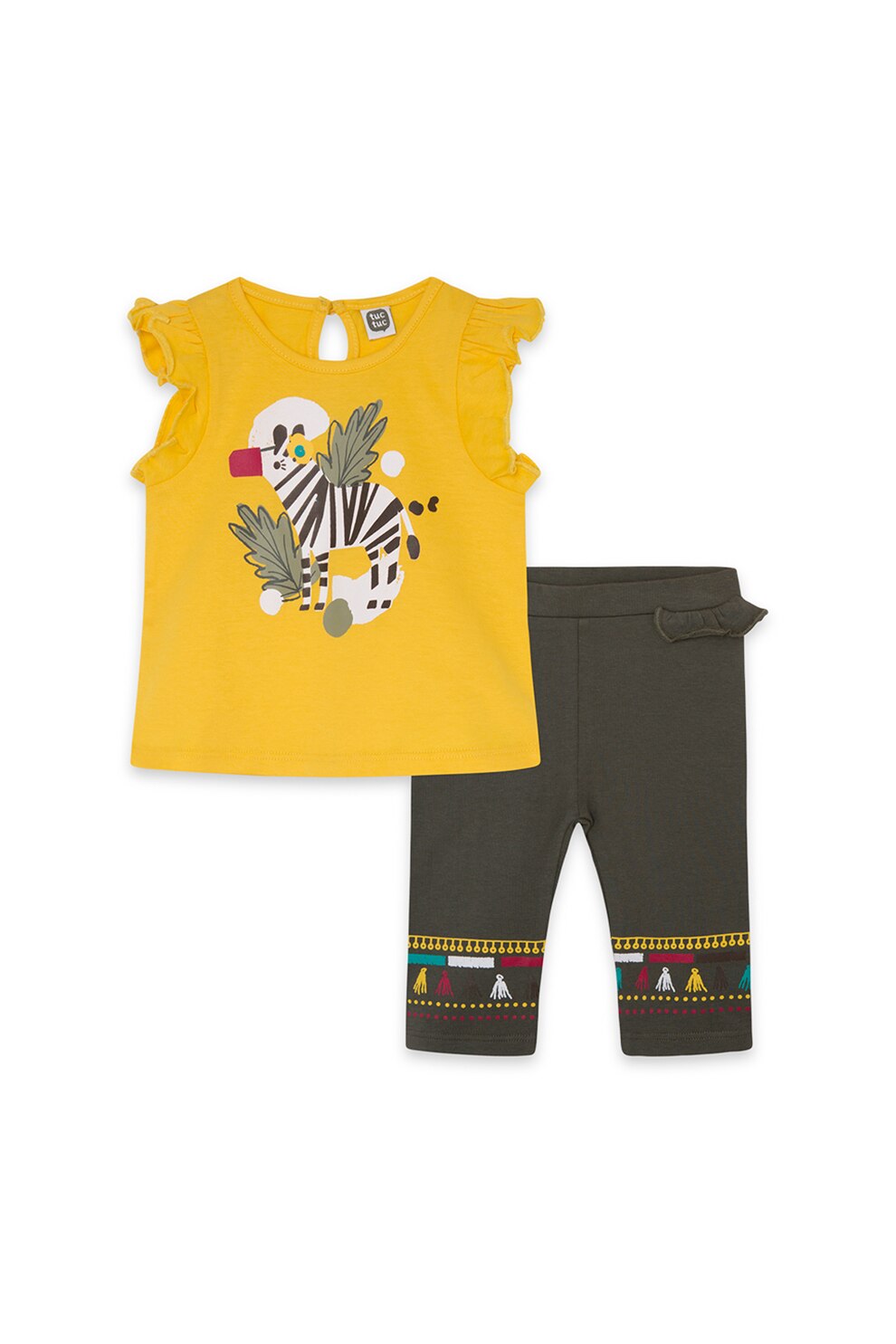 Tuc Tuc, Set de tricou si colanti cu imprimeu cu tematica din savana, Galben sofran/verde militar