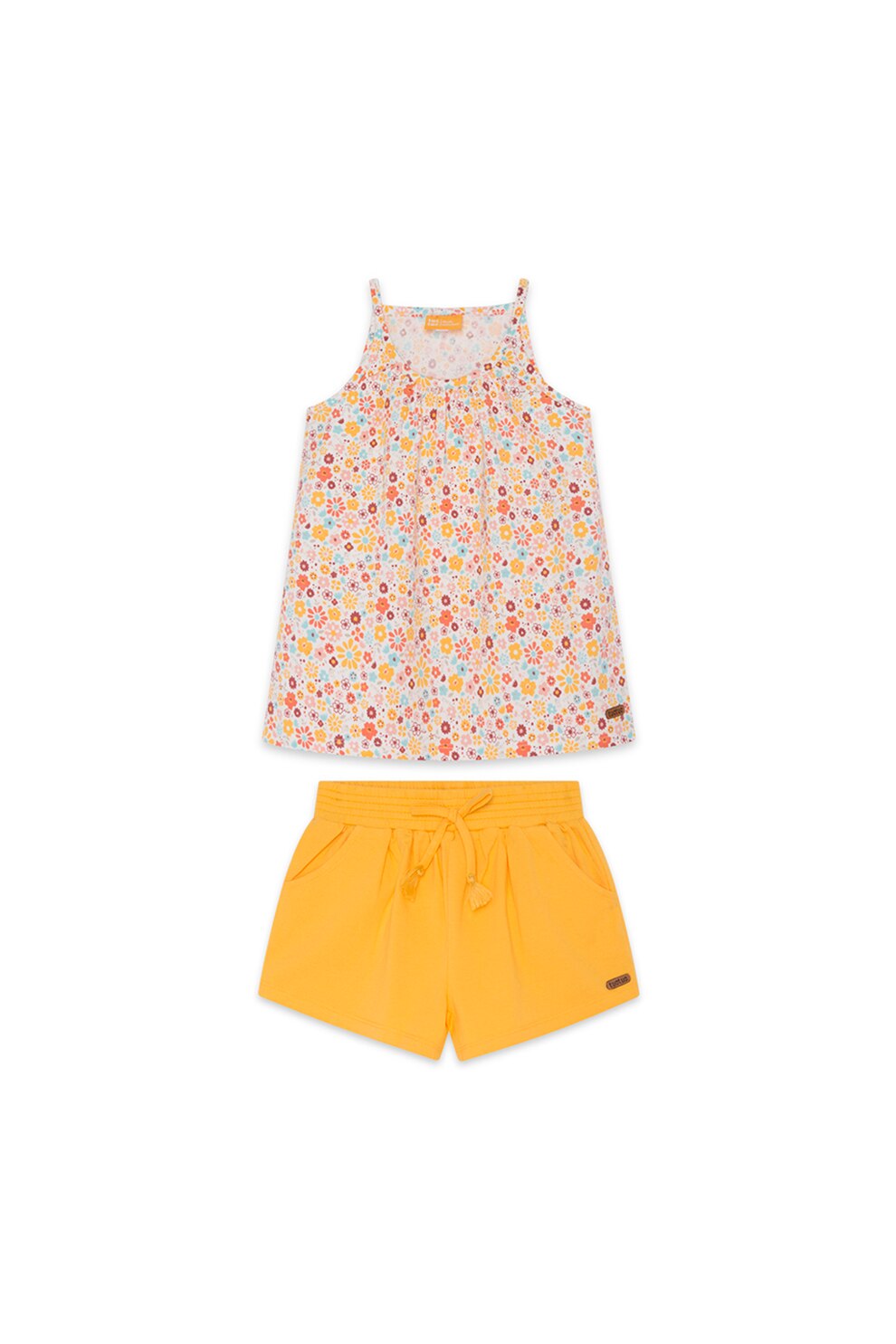Tuc Tuc, Set 2 piese, top si pantaloni scurti, Galben sofran/Roz/Alb