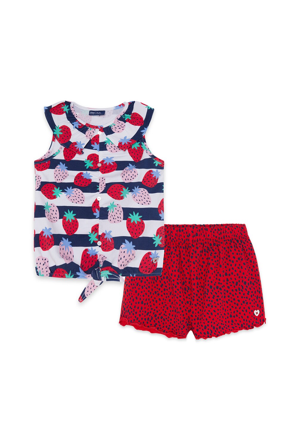 Tuc Tuc, Set de top cu imprimeu grafic si pantaloni scurti, Alb/Rosu/Albastru
