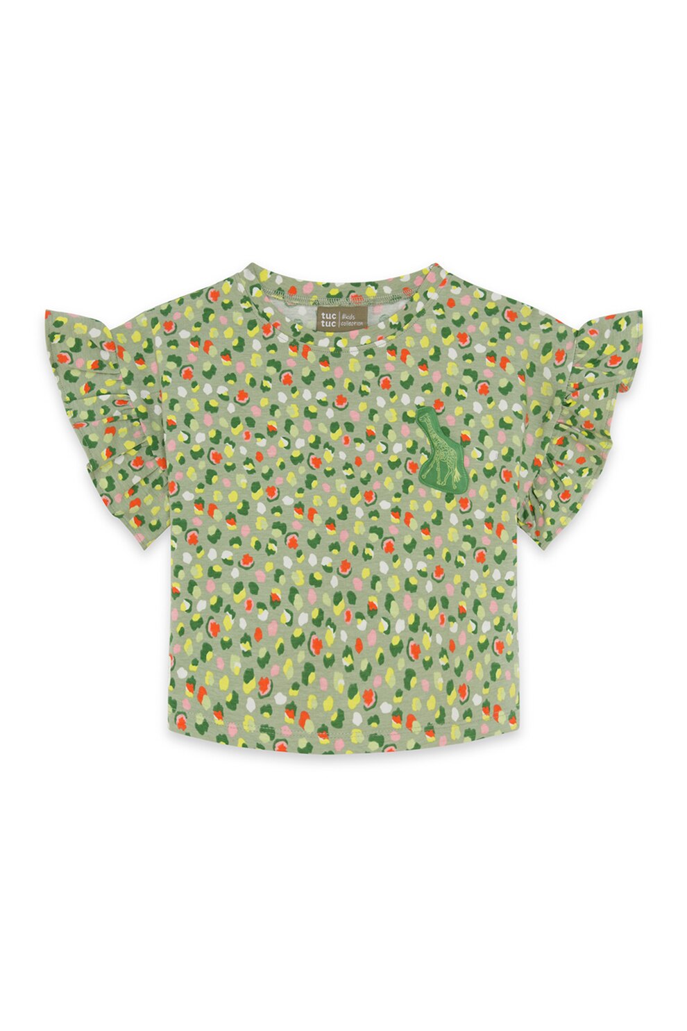 Tuc Tuc, Tricou cu detalii cu volane, Verde sparanghel/Roz