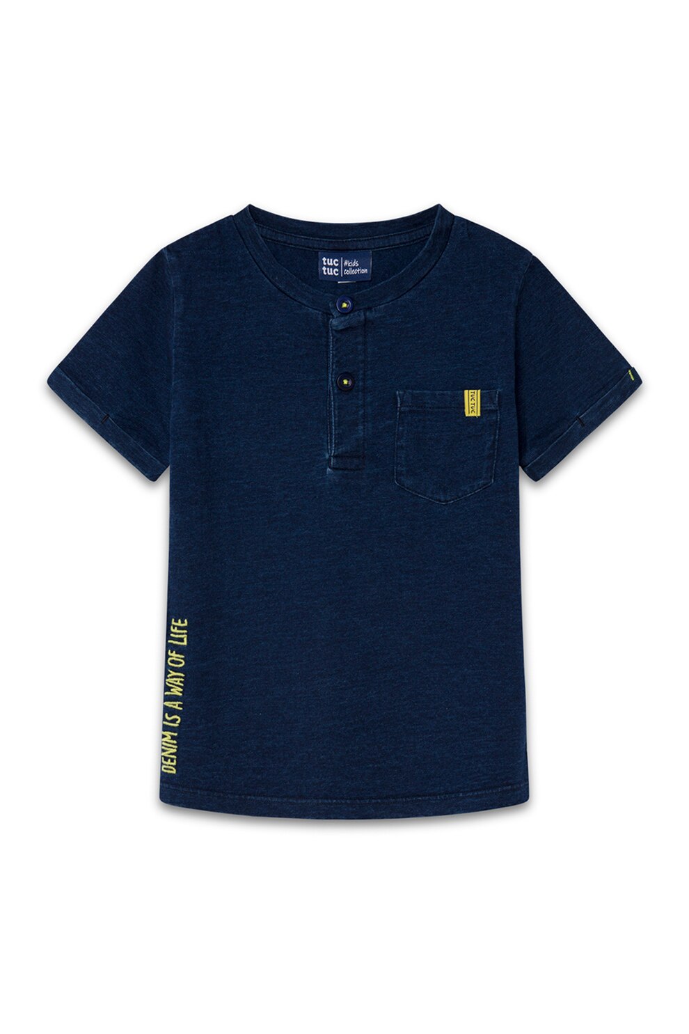 Tuc Tuc, Tricou cu decolteu henley si broderie text, Bleumarin